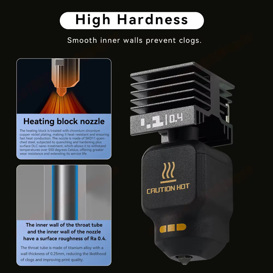 P2S Hotend für Bambu Lab Quick Swap Extruder, Druckkopf aus gehärtetem Stahl, Standard Flow, Düsenstärken 0,2 mm, 0,4 mm, 0,6 mm und 0,8 mm, Schwarz - Bild 3
