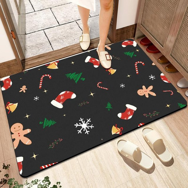 Weihnachtsfußmatte von Yiran Furniture, schwarz, rutschfest und saugfähig, B/B: 60 x 90 cm - Bild 1