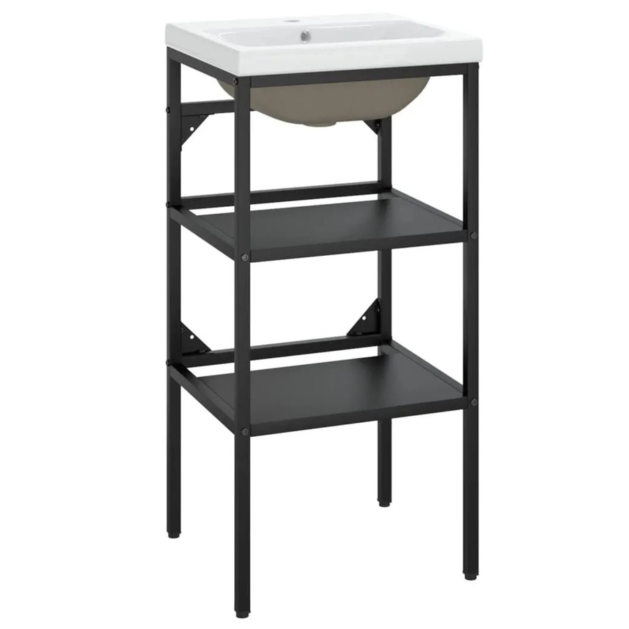 vidaXL Badezimmer-Waschtischgestell mit Waschbecken in Schwarz und Weiß aus Metall im modernen Design - Bild 2