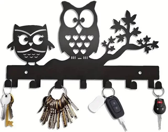 CIFBUY Mehrzweck-Schlüsselhalter aus schwarzem Metall in Eulenform mit 7 Haken zur Wanddekoration - Bild 1