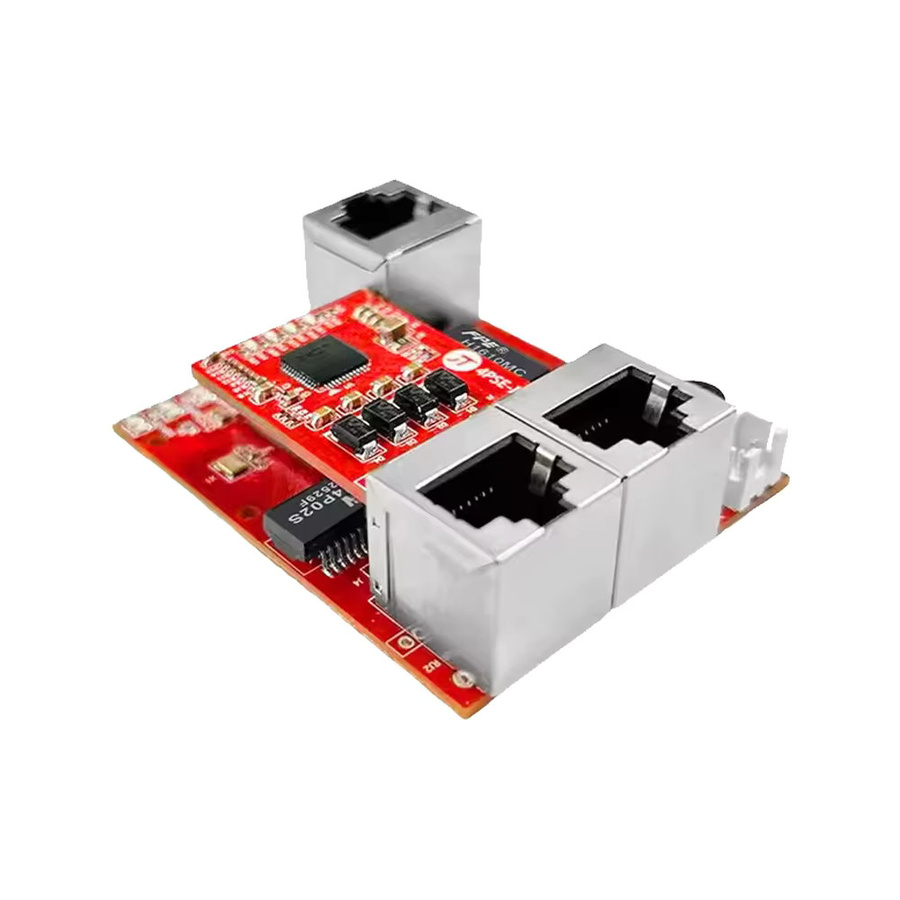 ONTi Mini 3-Port Gigabit PoE Ethernet Switch PCBA für eingebettete Module, 10/100/1000Mbps, 9-57V DC Weitbereichseingang, Rot - Bild 5