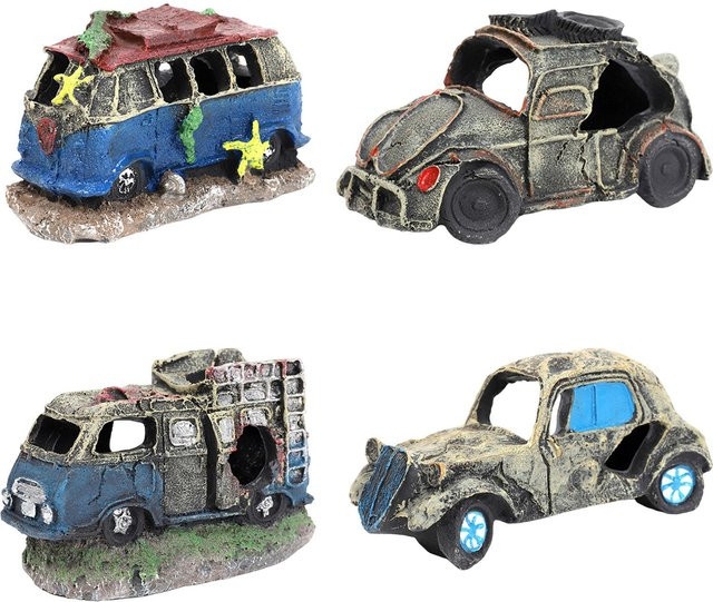 Kesoto Auto Wrack Aquarium Dekoration aus Keramik als Höhle für Betta und Garnelen, B/H/T: 12,5 x 7,5 x 8,0 cm - Bild 1