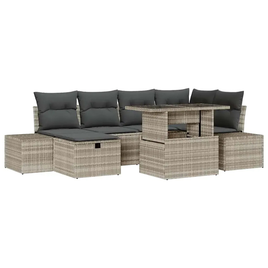 vidaXL Garten-Sofa-Set aus Poly-Rattan in Hellgrau, 7-teilig und höhenverstellbar - Bild 2