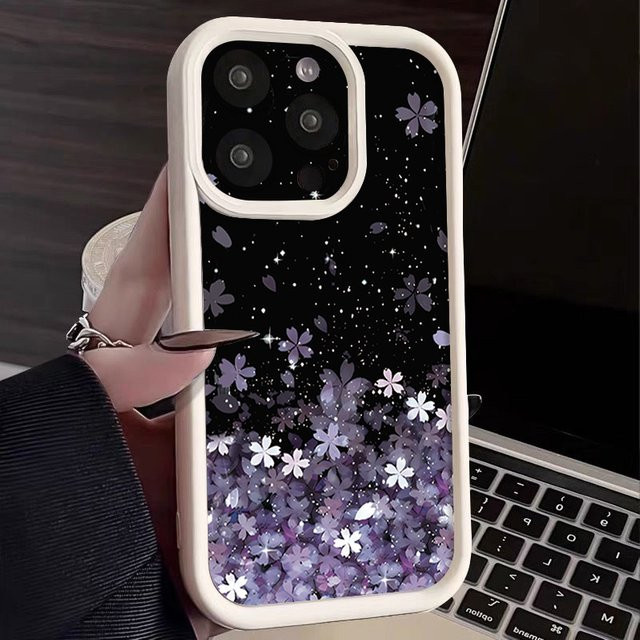 MOESOE Handyhülle mit lila Kirschblüten-Design aus Soft TPU Silikon für iPhone 17 16 15 14 13 12 Pro Max Plus und 16e 17 Air - Bild 1