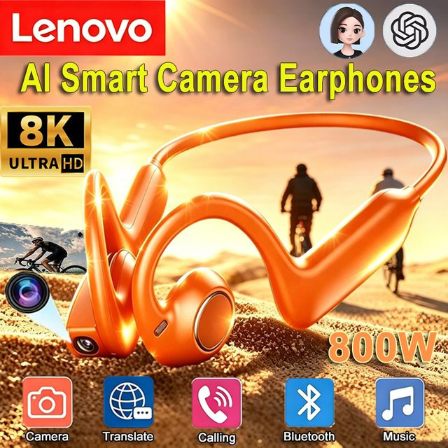Lenovo 4K Smart-Kopfhörer mit 8MP-Kamera und Übersetzungs-Chat, In-Ear Sport-Ohrhörer mit WLAN und Bluetooth 5.4, Schwarz - Bild 1