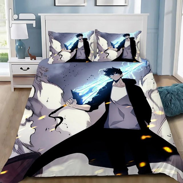 Bettwäscheset Solo Leveling mit Bettbezug und Kissenbezug, Blau, B/H: 180 x 210 cm - Bild 1