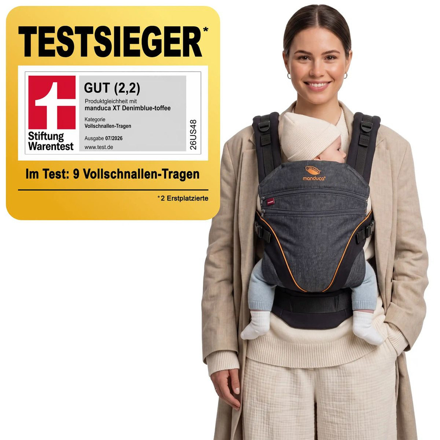 Manduca XT Babytrage aus Baumwolle in Denimblack Toffee mit 3 Tragepositionen - Bild 3