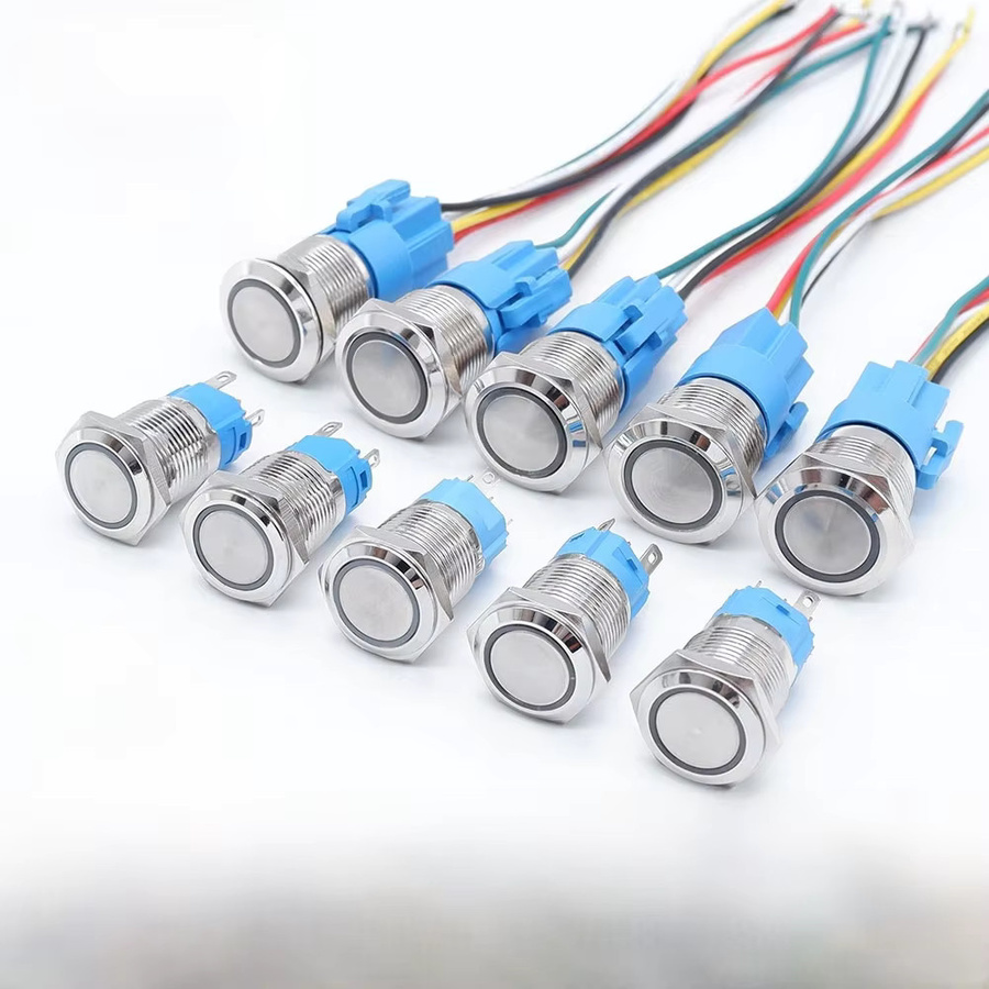 10er Set PRONCH Metall Netzschalter mit LED, wasserdicht, rund, silber, Durchmesser: 16 mm oder 19 mm, 12V Auto Start Schalter - Bild 1