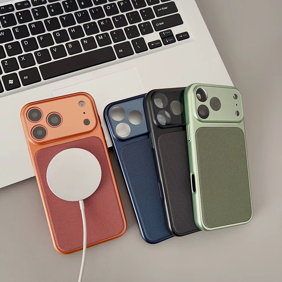 Magnetische Handyhülle im minimalistischen Business-Stil mit Stoffstruktur für Apple iPhone 17, 16, 15, 14, 13, 12 Pro Max Air in Grün - Bild 2