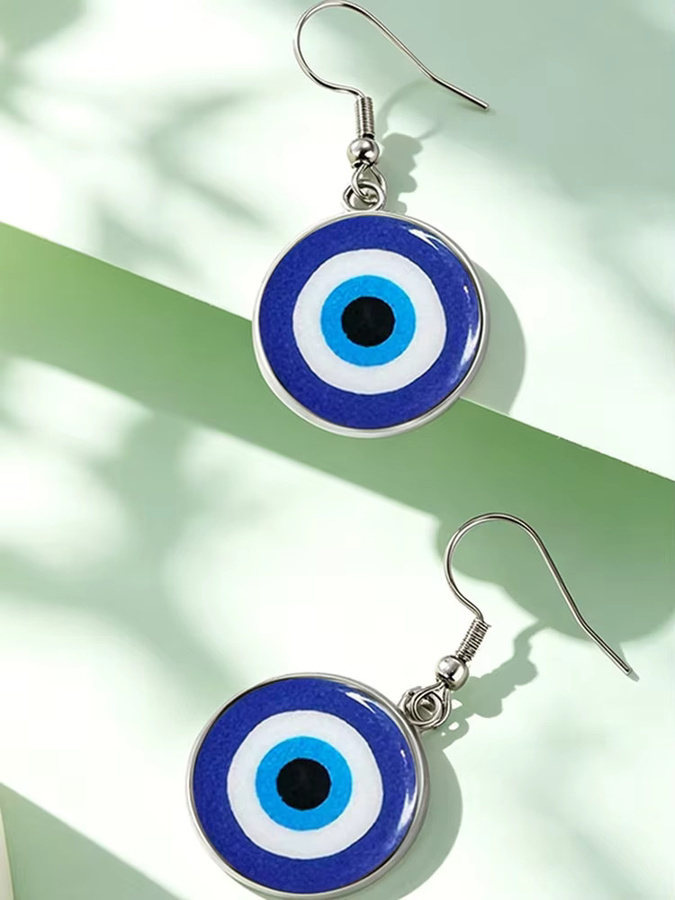 konminry Ohrringe, blaue Augen-Glaskuppel, Silber, Damen, Vintage - Bild 2