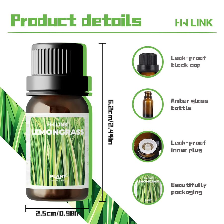 HWLINK Ätherisches Zitronengrasöl und Citronella Öl für die Aromatherapie, 10 ml - Bild 4