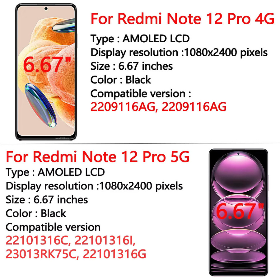 Xiaomi Redmi Note 12 Pro 4G LCD-Display-Touchscreen-Digitizer Ersatzteil in Schwarz - Bild 2