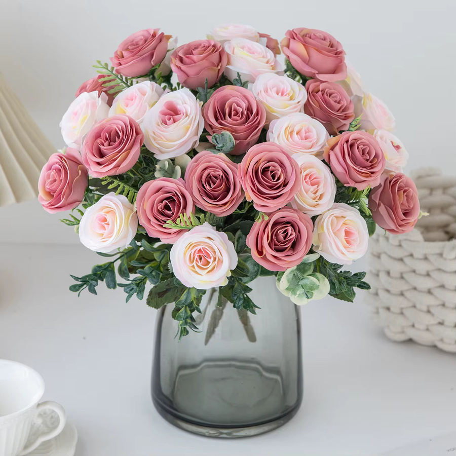 1ocs Simulierte Rosen als florale Dekoration in Weiß und Pink für Innen- und Außenbereiche - Bild 1