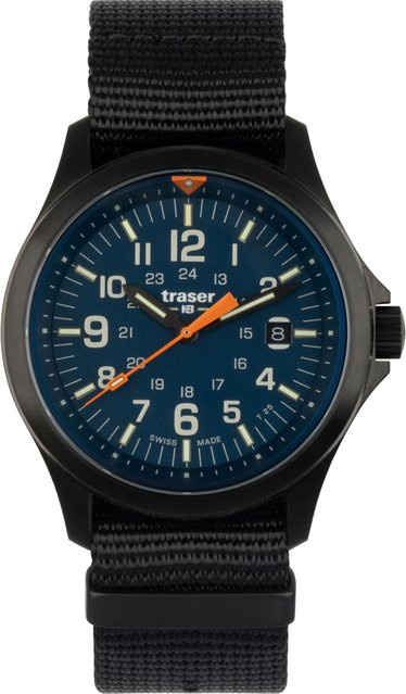 Traser Herrenuhr, Quarz, Edelstahl, 42 mm, Blau, Textil/NATO, 10 ATM - Bild 1