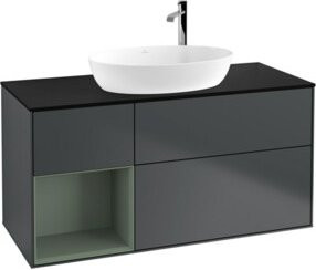 V&B Waschtischunterschrank Finion mit Wandbeleuchtung, Breite: 120 cm, Tiefe: 50,1 cm, Höhe: 50,1 cm, lackiert, matt blau - Bild 1