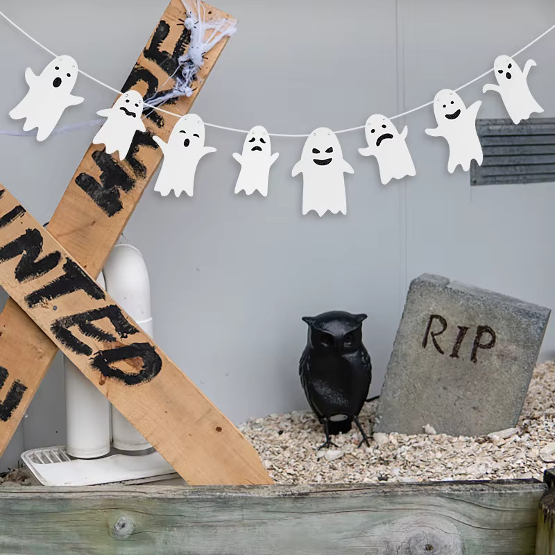 ZQCXLD Halloween Geister-Girlande zum Aufhängen in Schwarz-Weiß als dekorative Ornament-Deko - Bild 6