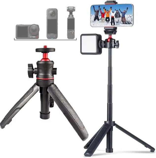 BRYNTHORX Mini ausziehbares Stativ in Schwarz, tragbarer Desktop-Ständer für Telefon, Action-Kamera und Licht mit 1/4-Zoll-Schraubbefestigung - Bild 1
