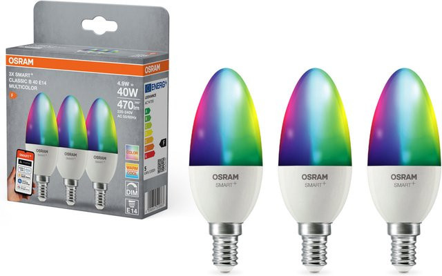 OSRAM SMART+ MATTER Classic Shapes LED-Lampe Kerzenform, Multicolor RGBW, E14, dimmbar, matt, 4,9 W, 470 lm, kompatibel mit Matter, Amazon Alexa, Google Assistant und Apple HomeKit - Bild 1