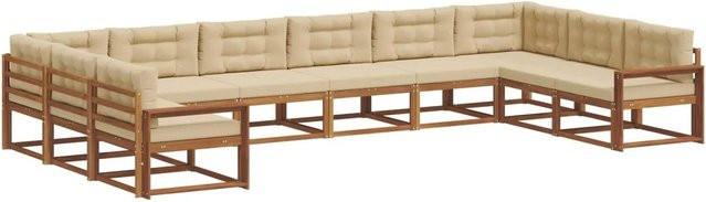 vidaXL Outdoor-Sofagarnitur 10-teilig aus massivem Akazienholz mit Kissen in Natur und Beige - Bild 1