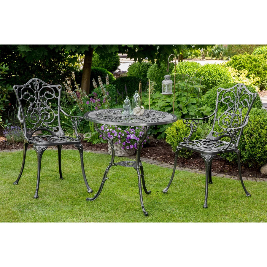 3-teilige Gartenmöbelgruppe Merxx Lugano aus Aluminiumguss in Grau mit Ornament-Design - Bild 2