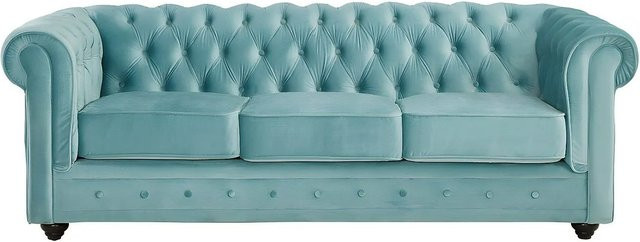 Vente-unique Chesterfield Sofa in Hellblau aus Samt ohne Schlafmöglichkeit, Breite: 205 cm - Bild 1