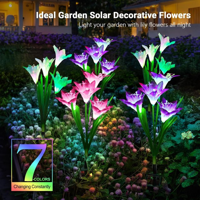 DBF Solar-LED-Lilien-Außenleuchten mit 7-farbigem Lichtwechsel für die Gartendekoration - Bild 1