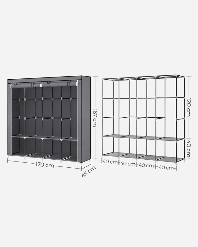SONGMICS Stoffschrank Kleiderschrank in Anthrazit und Schwarz mit 4 Hängefächern, Ablagen und 4 Seitentaschen im minimalistischen Design - Bild 1