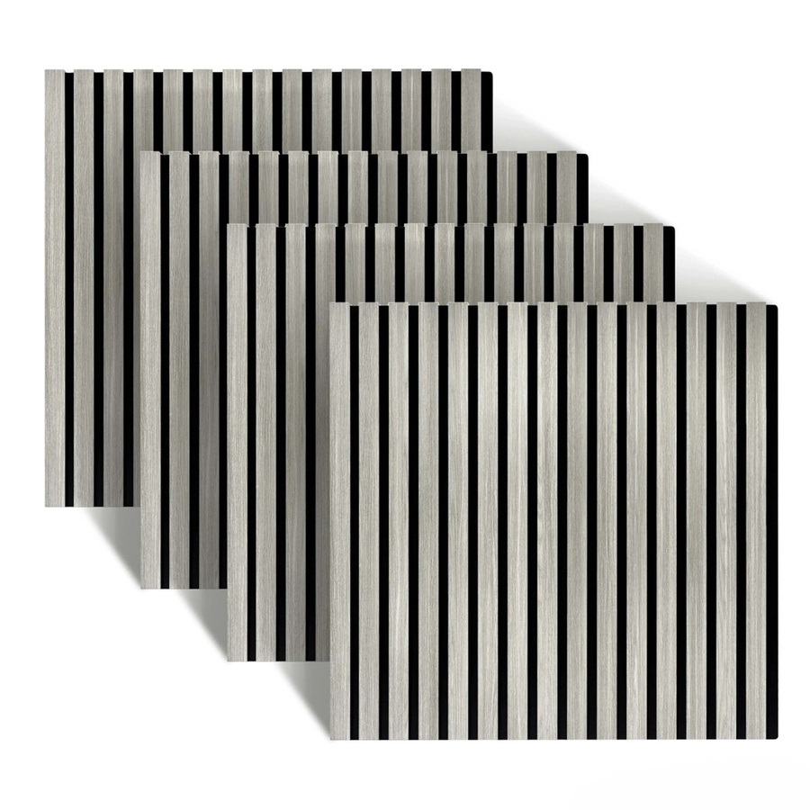 Relaxdays Akustikpaneele 4er Set in Eiche Hellgrau mit Lamellen-Design aus MDF und PET, schallabsorbierend und zuschneidbar, B/T/H: 60 x 60 x 1,8 cm - Bild 2