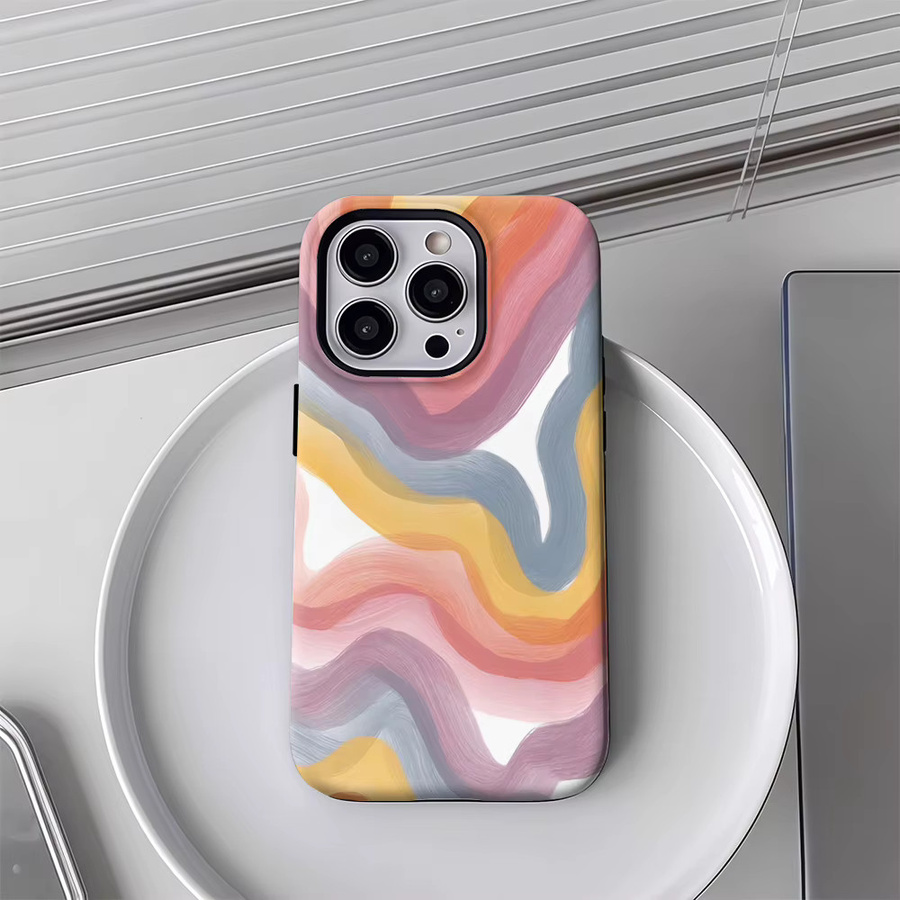 Waves Doppelschichtige Rückabdeckung Handyhülle für iPhone 11 bis iPhone 18 Pro Max Plus in Multicolour - Bild 4