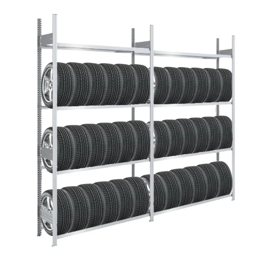 PROREGAL Tire Pro Reifenregal aus verzinktem Stahl in Silber, H x B x T: 250 x 260 x 43 cm, 4 Ebenen mit verstellbaren Regalböden - Bild 2