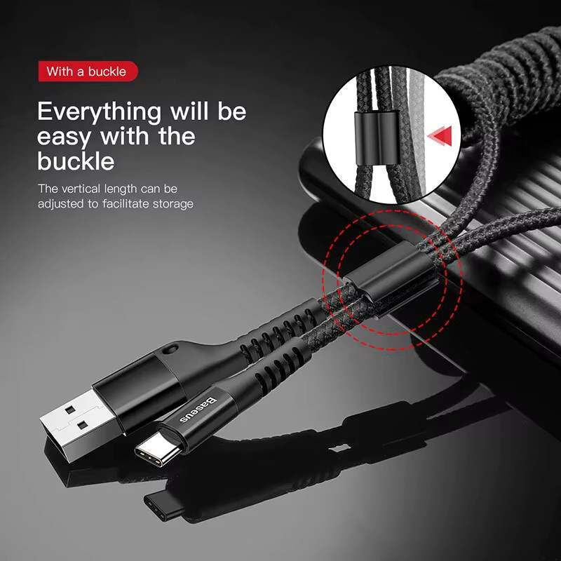 Baseus USB-C Schnellladekabel mit Teleskop-Federfunktion für Samsung und Xiaomi in Schwarz - Bild 3