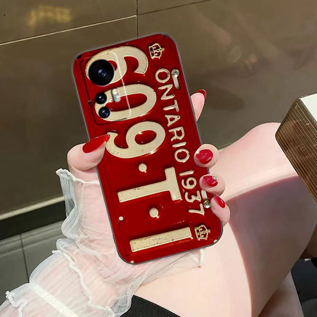Xiaomi Handyhülle im Vintage Retro Kennzeichen Design in Rot für verschiedene Modelle wie Xiaomi 15, 14T, 13, 12, 11 oder POCO F6 F5 Pro - Bild 1