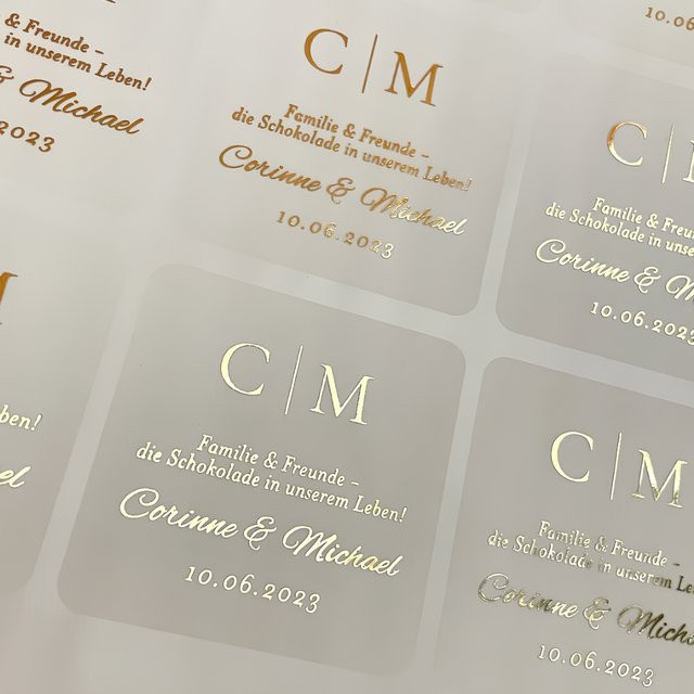 50 personalisierte Hochzeitsaufkleber in Transparent, quadratische individuelle Textaufkleber für Umschläge und Geschenke - Bild 1