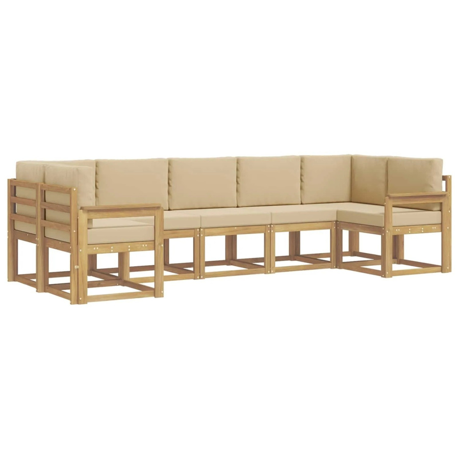 vidaXL Outdoor-Sofagarnitur aus Akazienholz in L-Form mit Kissen, 7-teilig, Weiß und Beige - Bild 2