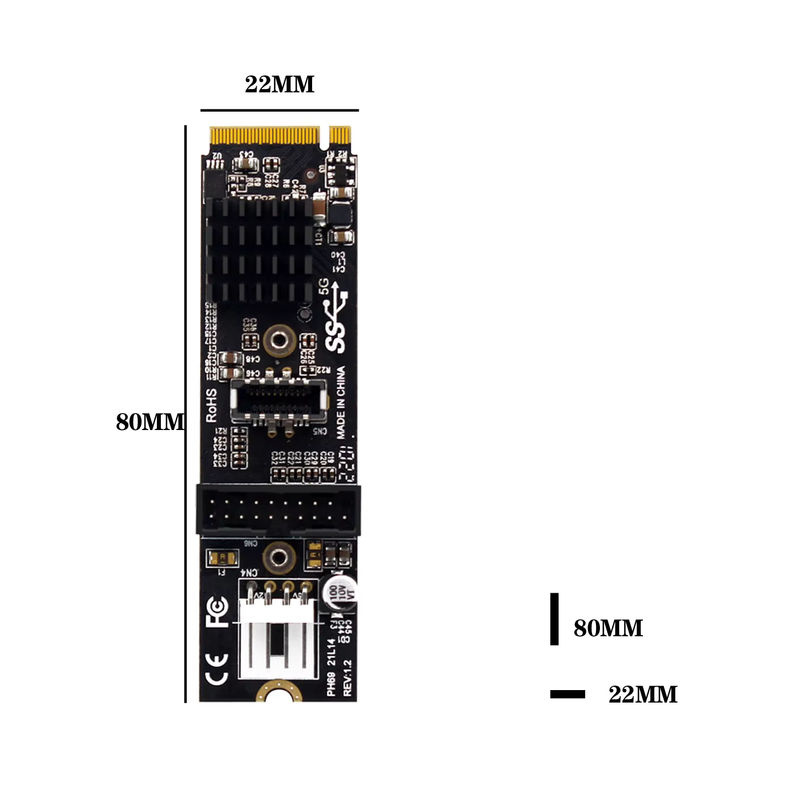 T.F.SKYWINDINTL M.2 M-Key PCIe zu USB 3.1 Typ-C und 19/20 Pin Erweiterungskarte PH69 in Schwarz - Bild 4