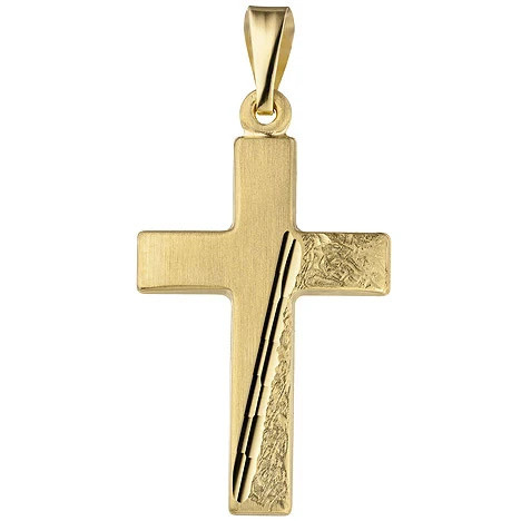 Colfem Anhänger Kreuz, 333 Gelbgold, teil matt gehämmert - Bild 1