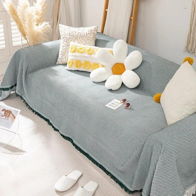 Yiran Furniture Sofabezug-Decke aus Baumwolle und Polyester, einfarbig grau, gewebtes Sofatuch für dein Wohnzimmer, B/H: 90 x 240 cm - Bild 1