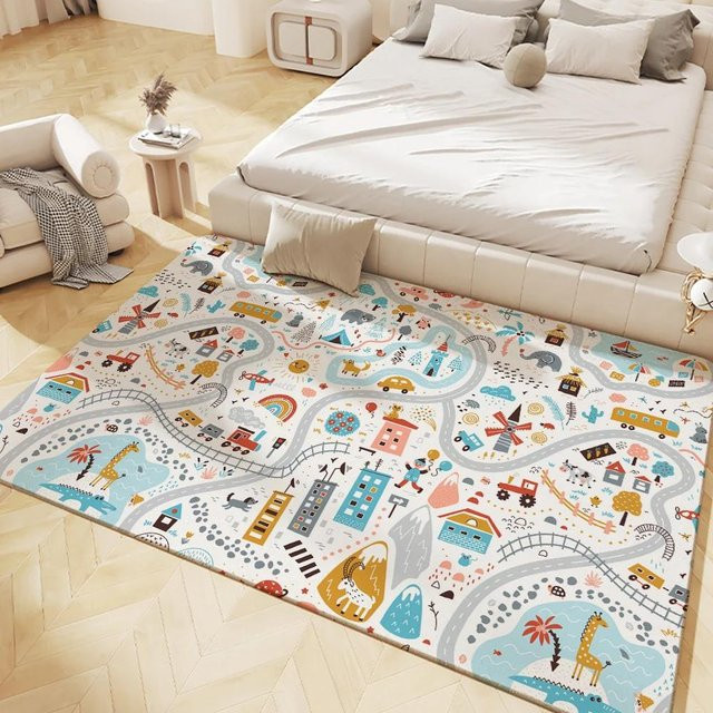 Rutschfeste Spielmatte für Kinder von BC-Warm Home, maschinenwaschbarer Flanellteppich in Mehrfarbig, B/T: 120 x 80 cm - Bild 1