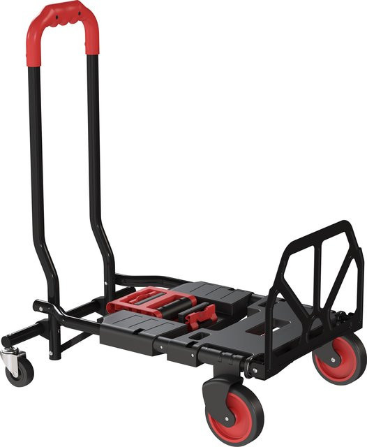 HOMCOM 2-in-1 Plattformwagen und Sackkarre klappbar aus Stahl, Transportwagen mit Lenkrollen und Griff, Belastbarkeit bis 120 kg, Schwarz-Rot - Bild 1