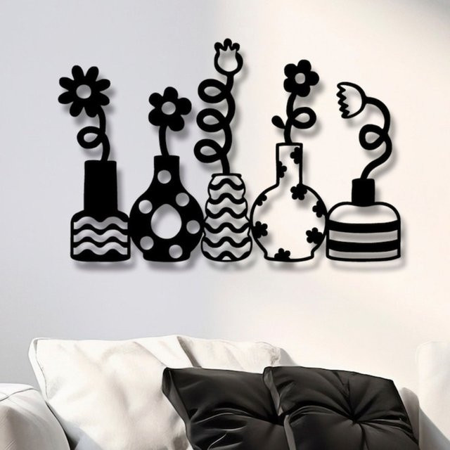 CIFBUY Minimalistische Wandvase aus Metall in Schwarz als moderner Blumenhalter und Kunstobjekt für dein Wohnzimmer oder Büro - Bild 1
