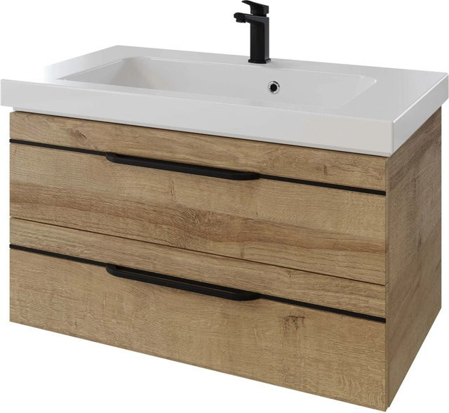 Pelipal Waschbeckenunterschrank Quantum 05 in Riviera Eiche quer Nachbildung, Farbe Braun, Breite: 88 cm - Bild 1
