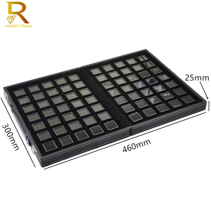 Lesaiyarr Schmuckaufbewahrungsbox aus Leder in Schwarz für Edelsteine und Perlen mit Gitter-Display und Top-Deckel - Bild 4