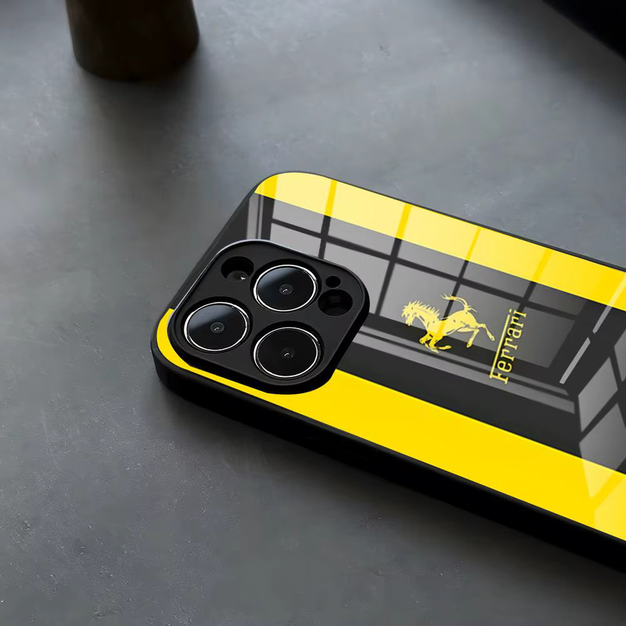 Rastar Ferrari Sportwagen Handyhülle aus Glas für iPhone und Samsung Galaxy in Schwarz und Gelb - Bild 2
