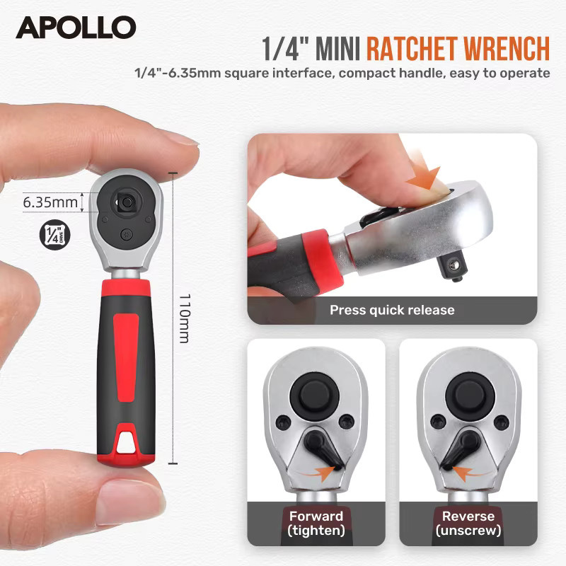 Apollo 35-teiliges Mini-Ratschenschlüssel-Steckschlüsselsatz mit 1/4-Zoll-Antrieb und Sechskant-Bits für die Autoreparatur - Bild 2