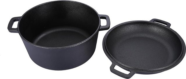 Nensit 2 in 1 Gewürzter Doppel-Dutch Oven Kombikocher aus Gusseisen, Schwarz - Bild 1