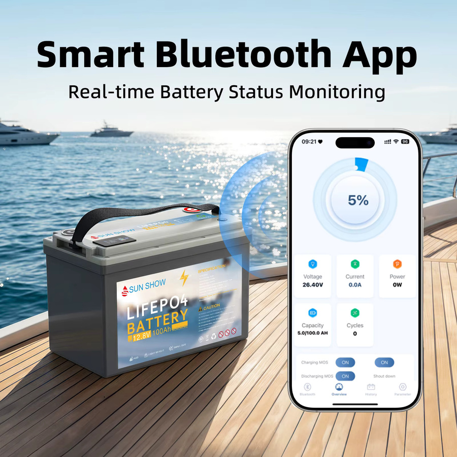 SANDISOLAR 12,8 V 100 Ah LiFePO4 Lithium-Akku mit Bluetooth und BMS, IP65 Deep-Cycle-Akku für Wohnmobile, Wohnwagen und Boote - Bild 2