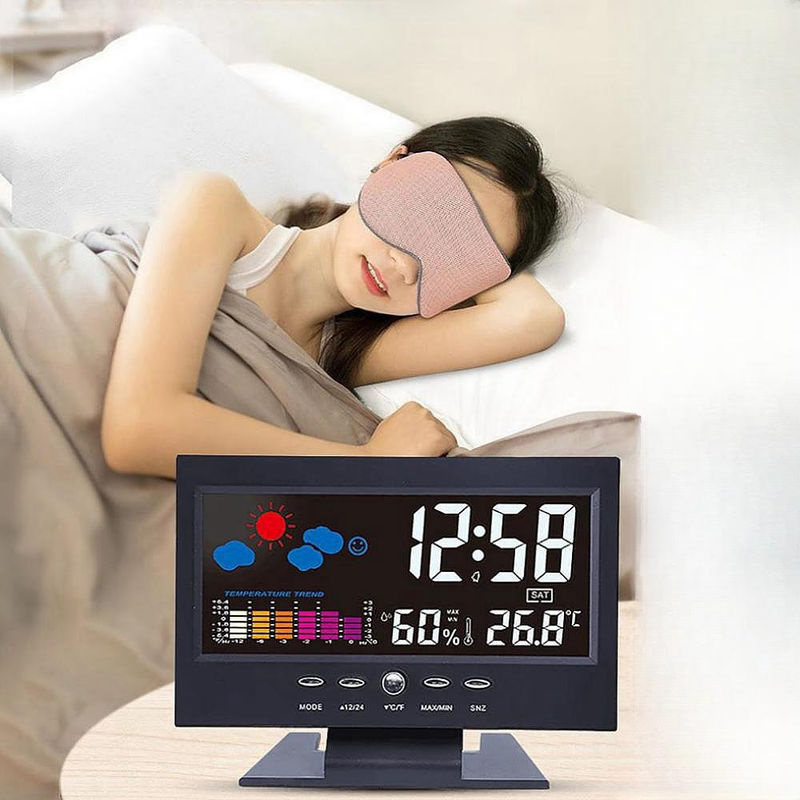 Digitale Wetteruhr mit Sprachsteuerung und Hintergrundbeleuchtung von Happy NieNie in Schwarz, inklusive Temperatur, Luftfeuchtigkeit und Wettervorhersage - Bild 2