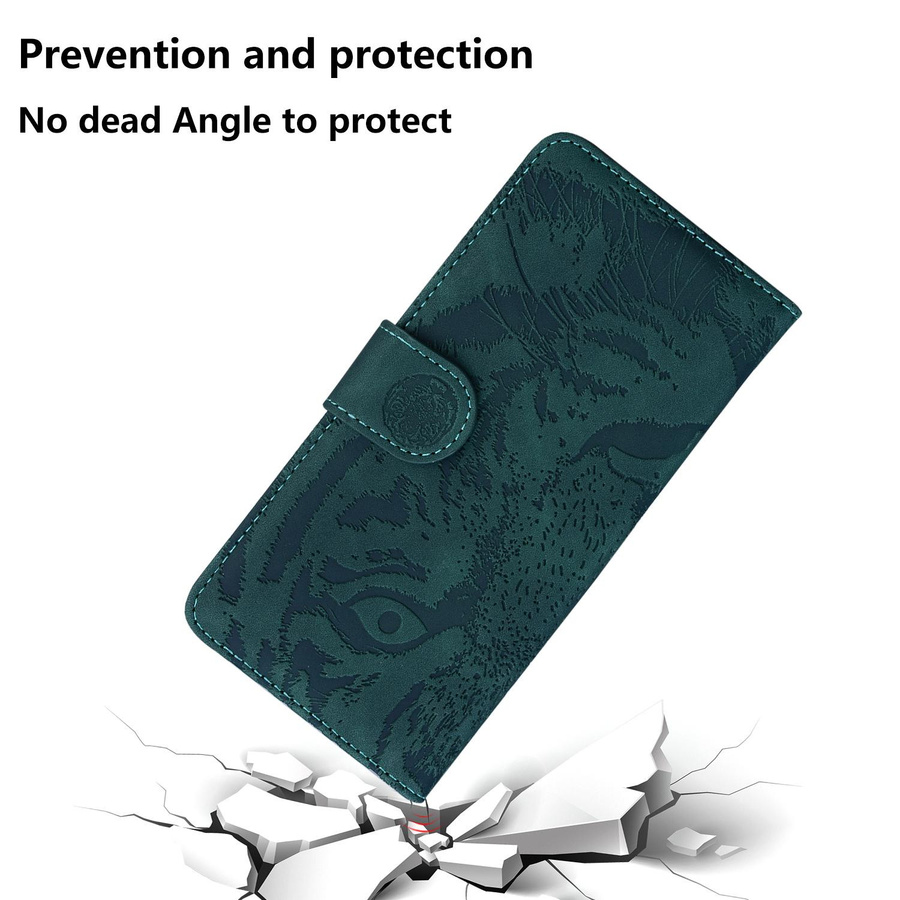 Lederhülle mit Tigerprägung für Samsung Galaxy S25 Ultra S24 S23 Plus und weitere Modelle, Brieftasche mit Kartenfächern und Ständer, Buchhülle in Schwarz - Bild 3