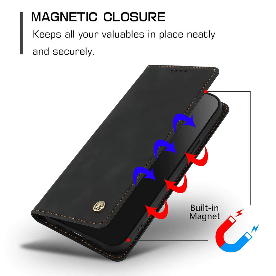 Realme GT 7T GT 7 Pro 5G Flip Cover Leder Hülle mit Anti-Diebstahl-Bürsten-Design in Schwarz und Gelb - Bild 2