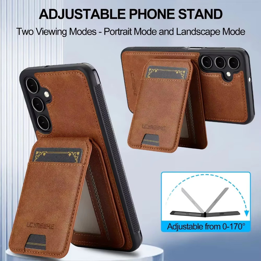 Magnetische Lederhülle mit abnehmbarer Kartenhalter-Brieftasche für Samsung Galaxy S25 Ultra, S24 Plus und S23+ Plus in Rot und Braun - Bild 2
